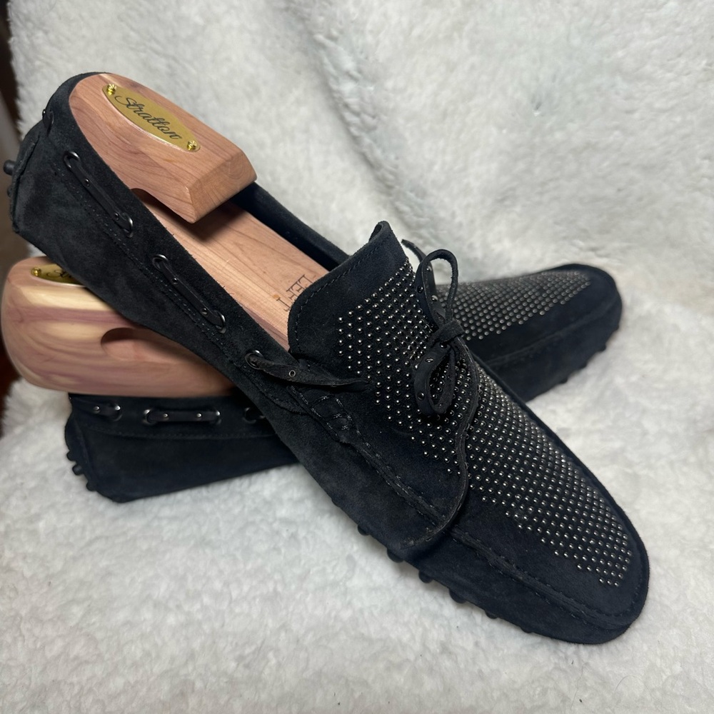 Just Cavalli Black Suede Loafers with Silver Studs